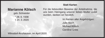 Traueranzeige von Marianne Kölsch von Siegener Zeitung