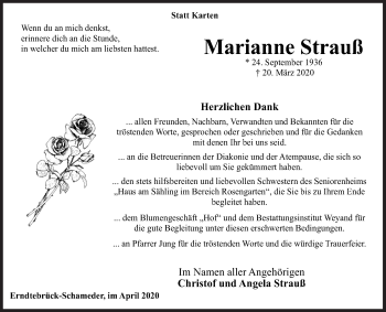 Traueranzeige von Marianne Strauß von Siegener Zeitung