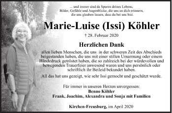Traueranzeige von Marie-Luise  Köhler von Siegener Zeitung