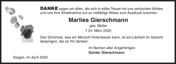 Traueranzeige von Marlies Gierschmann von Siegener Zeitung