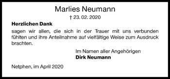 Traueranzeige von Marlies Neumann von Siegener Zeitung