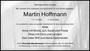 Traueranzeige von Martin Hoffmann von Siegener Zeitung