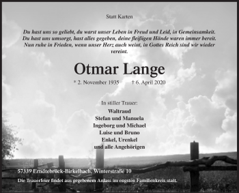 Traueranzeige von Otmar Lange von Siegener Zeitung