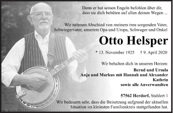 Traueranzeige von Otto Helsper von Siegener Zeitung