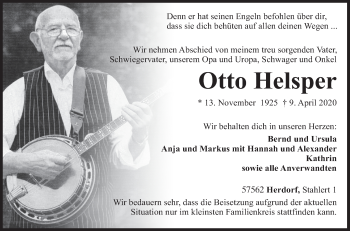 Traueranzeige von Otto Helsper von Siegener Zeitung