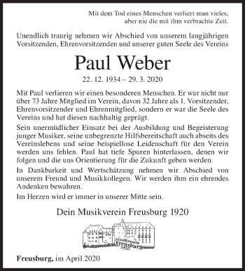 Traueranzeige von Paul Weber von Siegener Zeitung