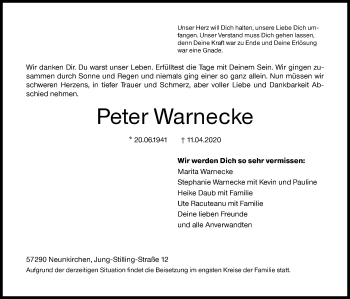 Traueranzeige von Peter Warnecke von Siegener Zeitung