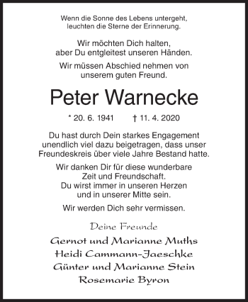 Traueranzeige von Peter Warnecke von Siegener Zeitung