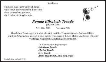 Traueranzeige von Renate Elisabeth Treude von Siegener Zeitung