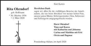 Traueranzeige von Rita Ohrndorf von Siegener Zeitung