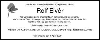 Traueranzeige von Rolf Elvér von Siegener Zeitung