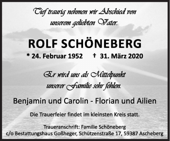 Traueranzeige von Rolf Schöneberg von Siegener Zeitung