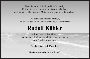 Traueranzeige von Rudolf Köhler von Siegener Zeitung