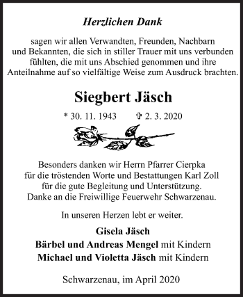 Traueranzeige von Siegbert Jäsch von Siegener Zeitung