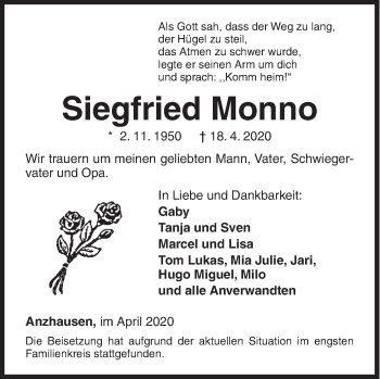 Traueranzeige von Siegfried Monno von Siegener Zeitung