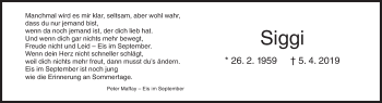 Traueranzeige von Siggi Hentschel von Siegener Zeitung