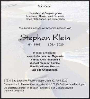 Traueranzeige von Stephan Klein von Siegener Zeitung