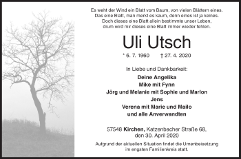 Traueranzeige von Uli Utsch von Siegener Zeitung