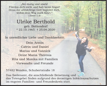 Traueranzeige von Ulrike Berthold von Siegener Zeitung