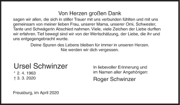 Traueranzeige von Ursel Schwinzer von Siegener Zeitung