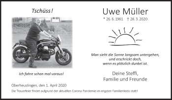 Traueranzeige von Uwe Müller von Siegener Zeitung