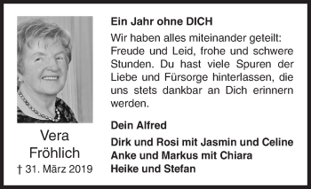 Traueranzeige von Vera Fröhlich von Siegener Zeitung