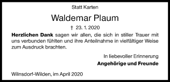 Traueranzeige von Waldemar Plaum von Siegener Zeitung