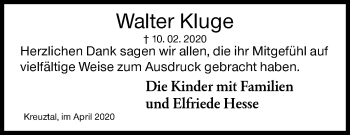 Traueranzeige von Walter Kluge von Siegener Zeitung