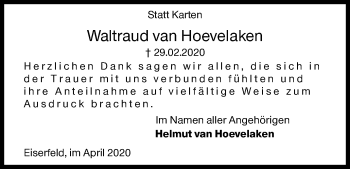Traueranzeige von Waltraud van Hoevelaken von Siegener Zeitung