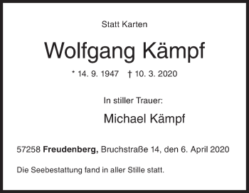 Traueranzeige von Wolfgang Kämpf von Siegener Zeitung