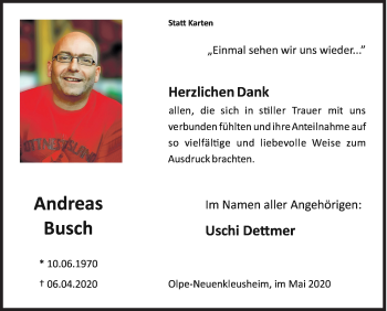 Traueranzeige von Andreas Busch von Siegener Zeitung