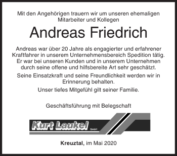 Traueranzeige von Andreas Friedrich von Siegener Zeitung