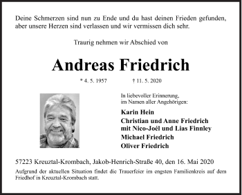 Traueranzeige von Andreas Friedrich von Siegener Zeitung