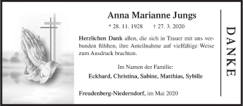 Traueranzeige von Anna Marianne Jungs von Siegener Zeitung