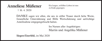 Traueranzeige von Anneliese Müßener von Siegener Zeitung