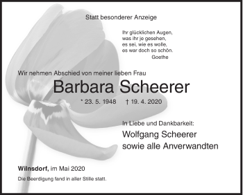 Traueranzeige von Barbara Scheerer von Siegener Zeitung