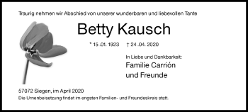 Traueranzeige von Betty Kausch von Siegener Zeitung