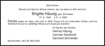 Traueranzeige von Brigitte Häusig von Siegener Zeitung