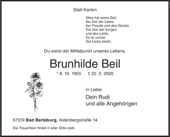 Traueranzeige von Brunhilde Beil von Siegener Zeitung
