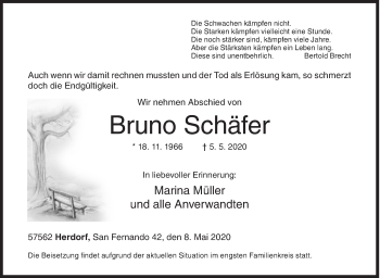 Traueranzeige von Bruno Schäfer von Siegener Zeitung