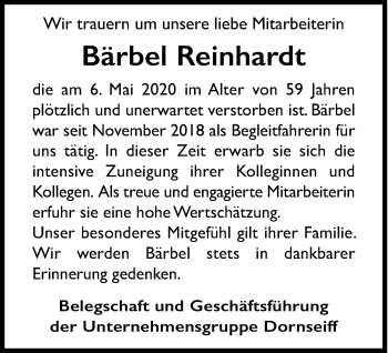 Traueranzeige von Bärbel Reinhardt von Siegener Zeitung