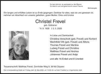 Traueranzeige von Christel Frevel von Siegener Zeitung