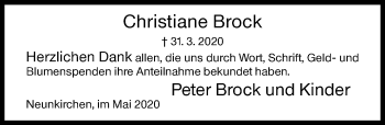 Traueranzeige von Christiane Brock von Siegener Zeitung