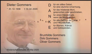 Traueranzeige von Dieter Gommers von Siegener Zeitung