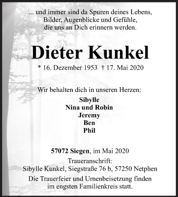 Traueranzeige von Dieter Kunkel von Siegener Zeitung