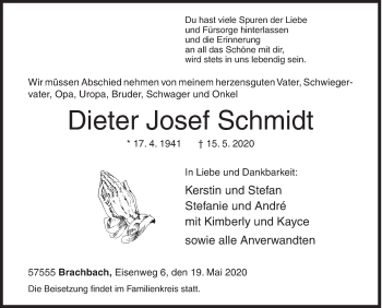 Traueranzeige von Dieter Josef Schmidt von Siegener Zeitung