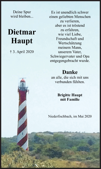 Traueranzeige von Dietmar Haupt von Siegener Zeitung