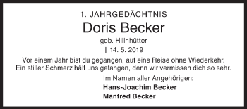 Traueranzeige von Doris Becker von Siegener Zeitung