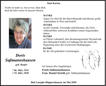 Traueranzeige von Doris Saßmannshausen von Siegener Zeitung