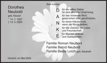 Traueranzeige von Dorothea Neubold von Siegener Zeitung